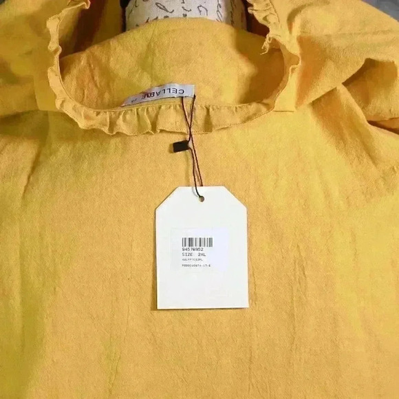 NWT Cellabie gold color embroidered front 3/4 sleeve 2XL pullover shirt - Picture 8 of 11